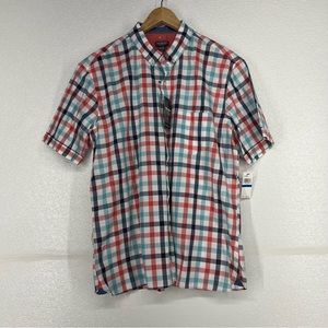 Van Heusen Classic Fit Short Sleeve Button Up Red Plaid/Checkered Men's‎ Size XL